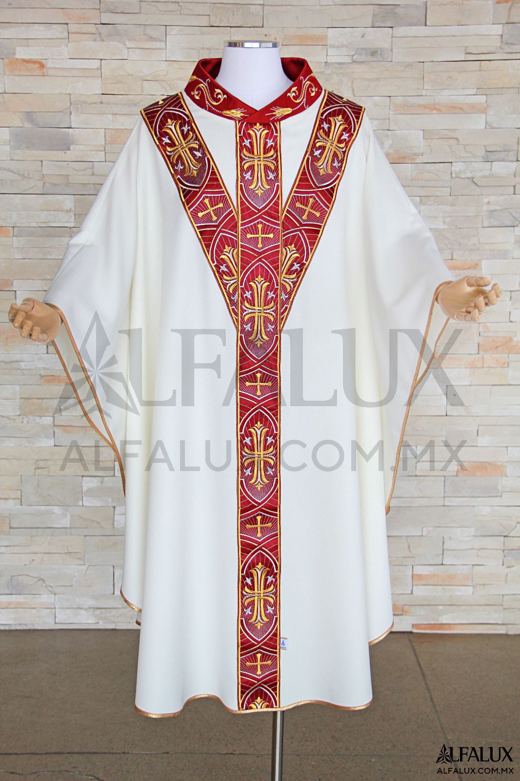 04 IMPERIAL YE Casulla Alfalux Perla RojoQuem Cuello Bordado 200 (0)